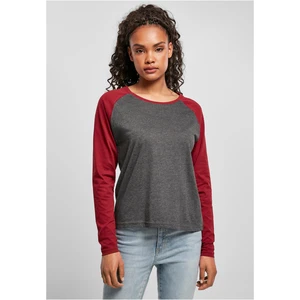 Women's contrasting long-sleeved raglan charcoal/burgundy