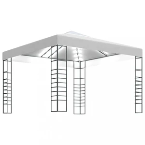 Zahradní altán s LED řetězy 3x3 m Dekorhome Bílá,Zahradní altán s LED řetězy 3x3 m Dekorhome Bílá