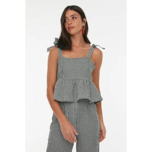 Trendyol Black Gingham Strap Blouse