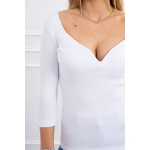 Ribbed blouse with a neckline white