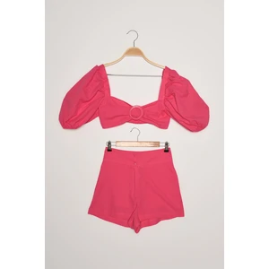 Trendyol Pink Buckled Cotton Bottom-Top Suit