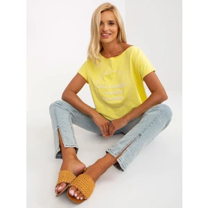 One-size yellow blouse of loose cut with short sleeves