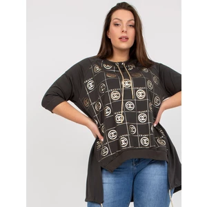 Khaki asymmetrical blouse plus size with print