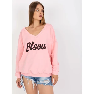 Light pink and black sweatshirt with printed design and V-neck