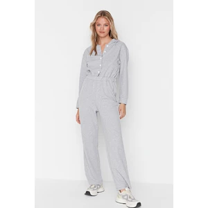 Trendyol Gray Hooded Button Detailed Knitted Overalls