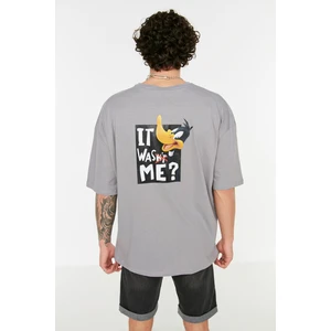 Trendyol Gray Men's Oversize Fit Short Sleeve Printed T-Shirt