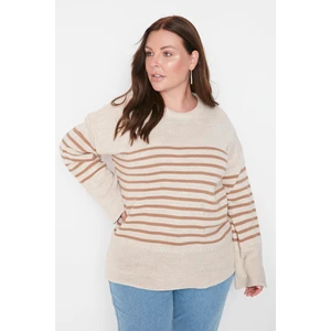 Trendyol Curve Stone Crew Neck Striped Knitwear Sweater