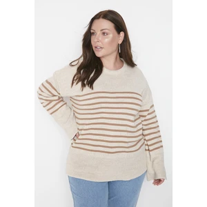 Trendyol Curve Stone Crew Neck Striped Knitwear Sweater