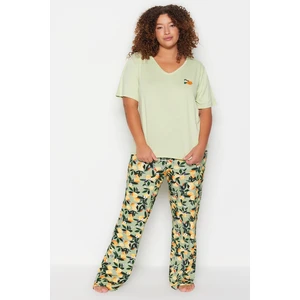 Trendyol Curve Mint Printed Knitted Pajamas Set