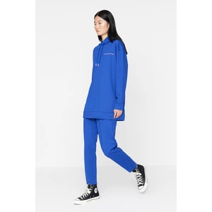 Trendyol Saxe Blue Hoodie With Print Detailed Knitted Tracksuit Set