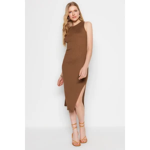 Trendyol Brown Maxi Knitwear Dress With Slit Detail