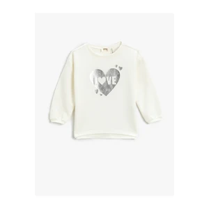 Koton Ribbed Sweatshirt with Glossy Heart Print Crew Neck.