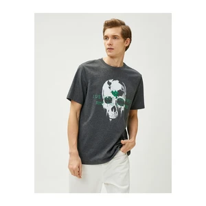 Koton Skull Print T-Shirt Crew Neck Short Sleeve Slogan Detailed.