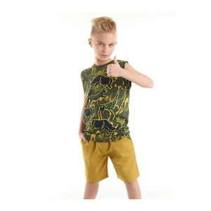 Mushi Safari Boys Kids Khaki T-Shirt Mustard Gabardine Shorts Set