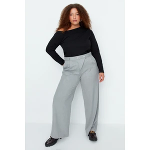 Trendyol Curve Gray Double Buttoned Woven Trousers with Asymmetrical Pop