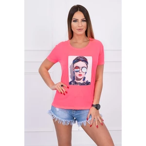 Blouse with a woman's graphics pink neon