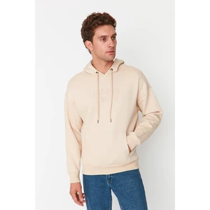 Trendyol Stone Men's Oversize Fit Hooded Long Sleeve Printed Thick Sweatshirt