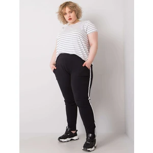 Black plus size sweatpants with stripes