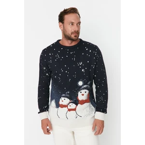 Trendyol Multicolored Men's Regular Fit Crew Neck Snowman Patterned Christmas Knitwear Sweater