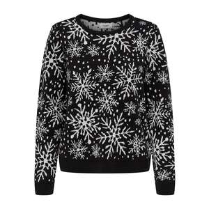 Jacqueline de Yong Dámsky sveter JDYMIKA 15238308 Black W WHITE SNOWFLAKE JACAURD L