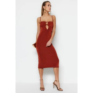 Trendyol Brown Knitted Evening Dress