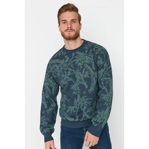 Trendyol Green Men's Oversize Fit Wide Fit Jacquard Crew Neck Knitwear Sweater