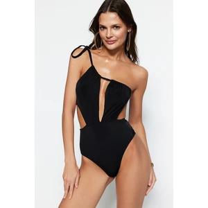 Trendyol Black One-Shoulder Cut Out/Windowed High Leg Swimsuit