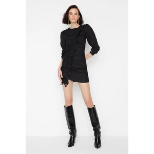 Trendyol Black Mini Slim Fit Woven Dress With Ruffle Detail