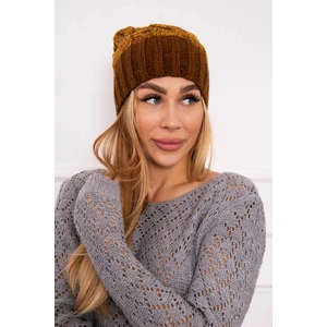 Beanie with fleece Paryż K213 brown + mustard