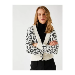Koton Leopard Patterned Cardigan With Stone Buttons