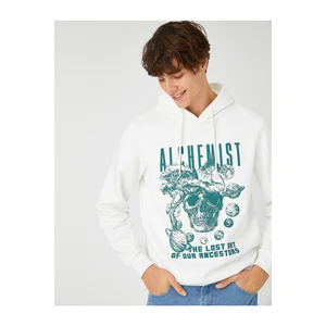 Koton Hooded Sweatshirt Raised Skull Printed