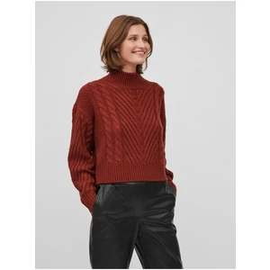 Brick women's sweater with braids VILA Apoline - Women