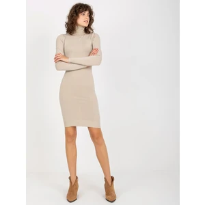 Light beige smooth dress with turtleneck