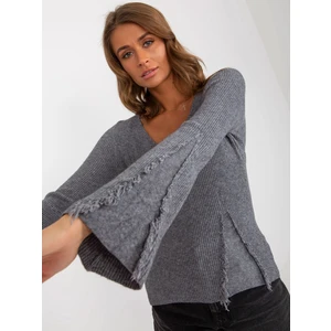 Dark gray ribbed classic sweater with viscose