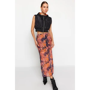 Trendyol Orange Patterned Maxi Length Lace Detail Tulle Stretch Knitted Skirt