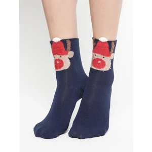 Socks with teddy bear head application navy blue