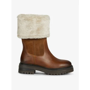 Women's Brown Leather Low Boots with Faux Fur Geox Iridea - Women