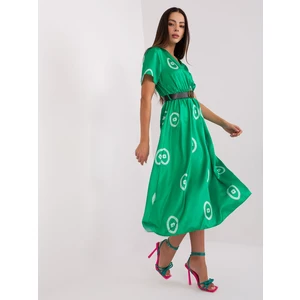 Green midi cocktail dress with print