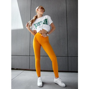 Women's ribbed mustard cotton leggings