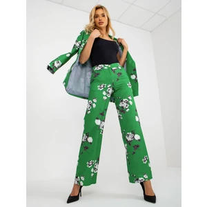 Green wide fabric trousers with flowers from the suit