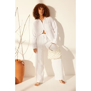 Trendyol White 100% Linen Oversized Shirt