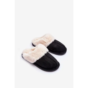 Women's flip-flops with fur Black Pinky