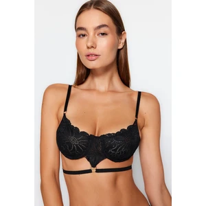 Trendyol Black Lace Capless Underwire Knitted Bra with Piping Detail