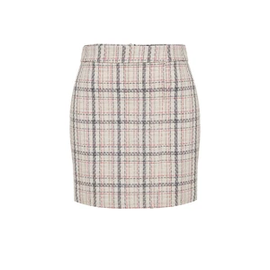 Trendyol Curve White Checked Tweed Skirt