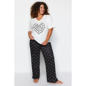 Trendyol Curve White Heart Patterned Knitted Pajama Set