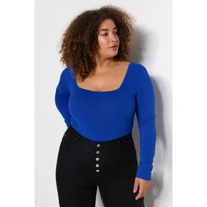 Trendyol Curve Blue Square Neck Fitted Knitted Bodysuit