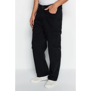 Trendyol Black Wide Fit Cargo Pocket Jeans Loose Denim Trousers