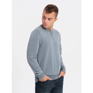 Ombre Washed men's sweatshirt with decorative stitching at the neckline - light blue