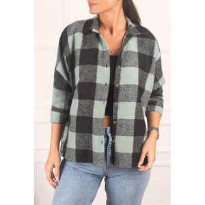 armonika Women's Mint Square Patterned Loose Shirt