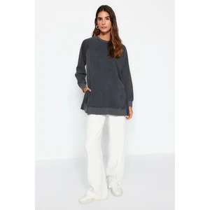 Trendyol Anthracite Washed Oversize Knitted Sweatshirt